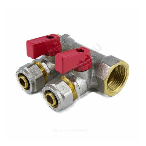Коллектор лат шар/к красн 3/4" м/р 2в Дн16 обжим мп 35мм Aquasfera 7016-01