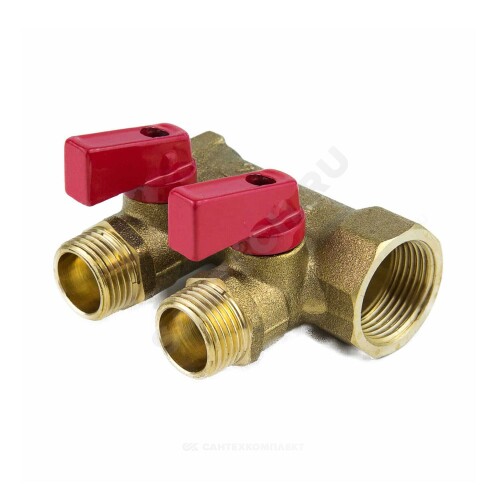 Коллектор лат шар/к красн 3/4" м/р 2в 1/2" н/р 35мм Aquasfera 9026-01