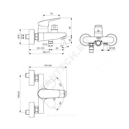 Смес/ванна CERAFLEX однор кор/изл б/к Ideal Standard B1740AA