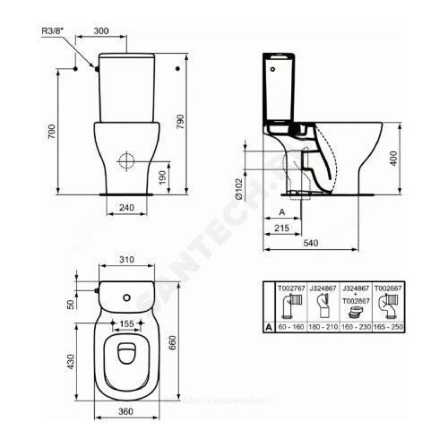 Унитаз б/бачка TESI г/вып б/сид Ideal Standard T008701