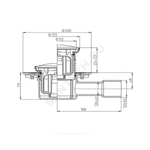 Трап рег гор/вып сух/затв Дн40/50 нерж/реш 115х115мм HL HL510NPr