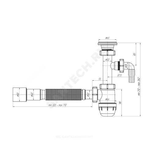 Сифон умыв бут 1 1/4"x32 гофр 32х40/50 отв нерж/сетка АНИ Пласт BM1316