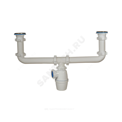 Сифон мойки 2чаши бут 1 1/2"x40 нерж/сетка Орио А-4009