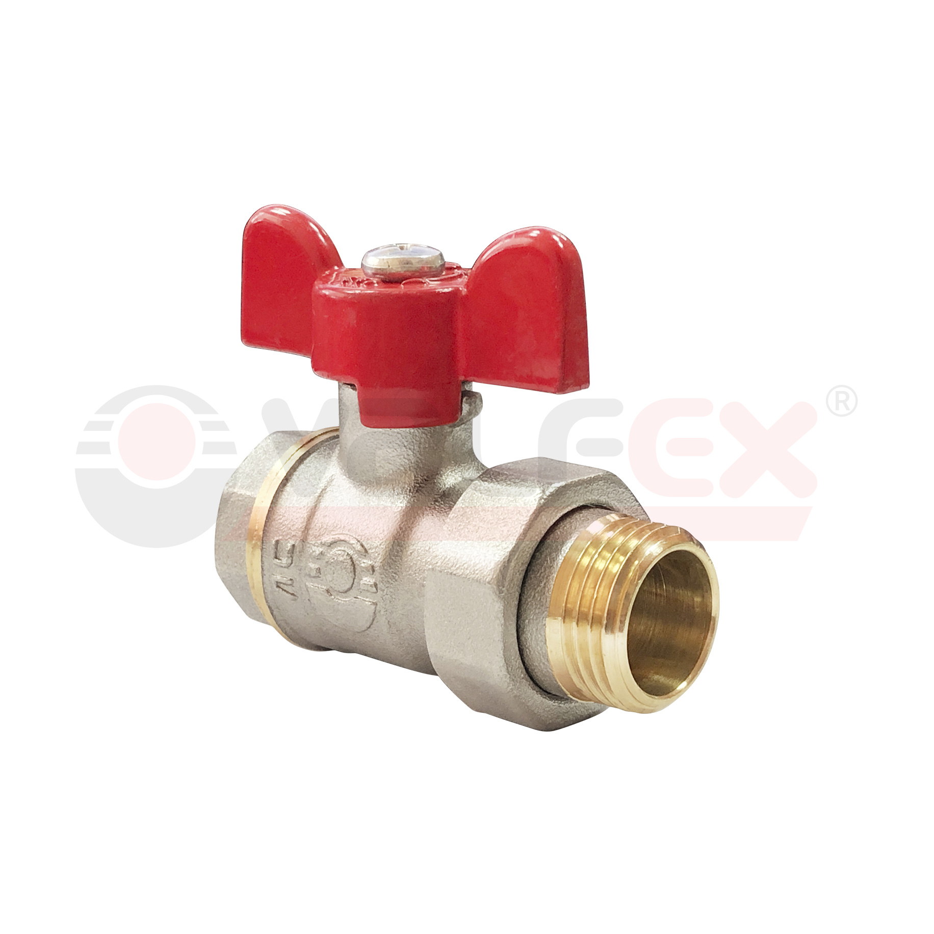 Кран шаровой латунный OPTIMA для ВОДЫ 3/4" ВР/НР бабочка, амер-ка,НИКЕЛИР-Й VALFEX 11Б27фт1М (68/17)