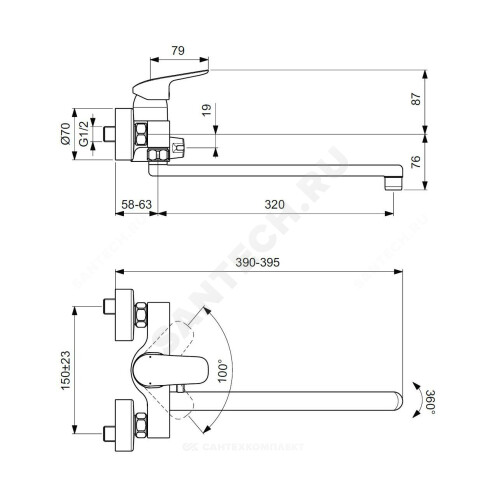 Смес/ванна CERAFLEX однор дл/изл плоск Lобр б/к Ideal Standard B1741AA