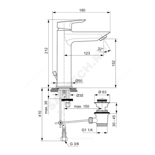 Смес/умыв TESI однор лит/изл дон/клап лат Ideal Standard A6563AA.