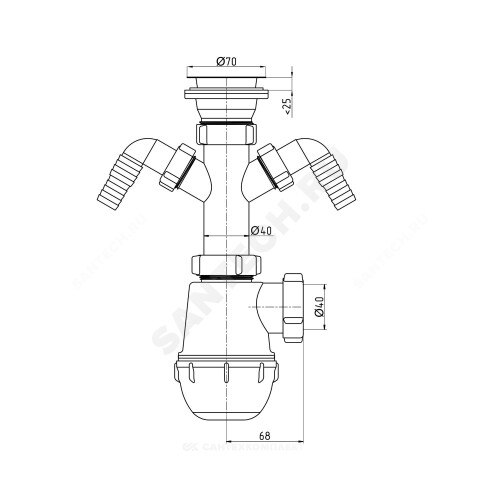 Сифон умыв/мойка бут 1 1/2"x40 2отв нерж/сетка АНИ Пласт A1100
