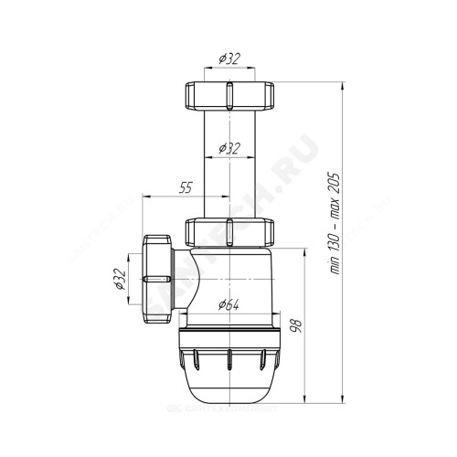 Сифон умыв бут б/вып 1 1/4"x32 АНИ Пласт BM1020