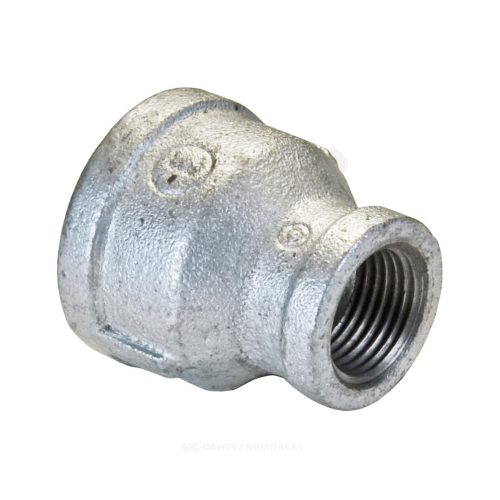 Муфта чугунная переходная оцинкованная Ду40х25 (1 1/2"х1") внутренняя резьба Fittex PLUS