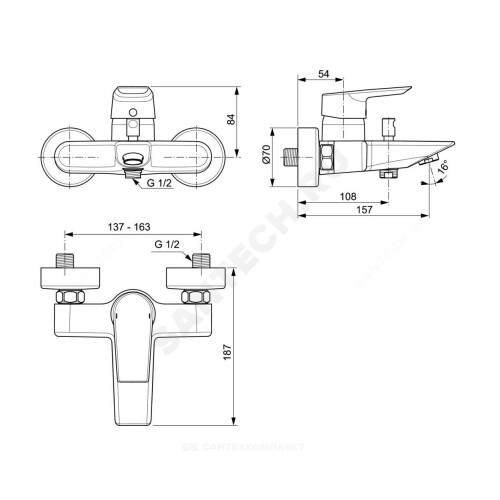 Смес/ванна TESI однор кор/изл б/к Ideal Standard A6583AA.