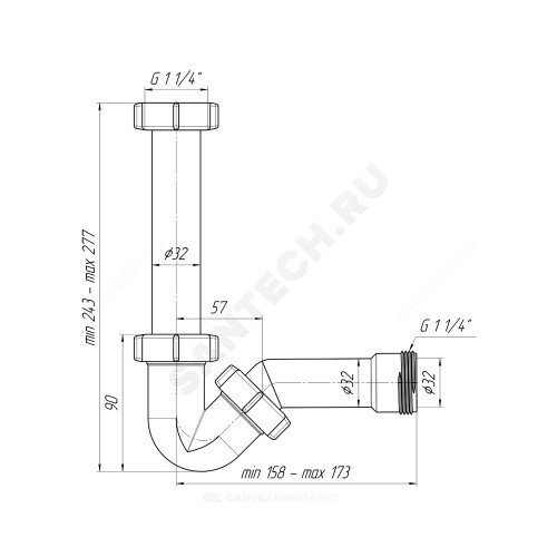 Сифон биде труб б/вып 1 1/4"x32 АНИ Пласт BD1020