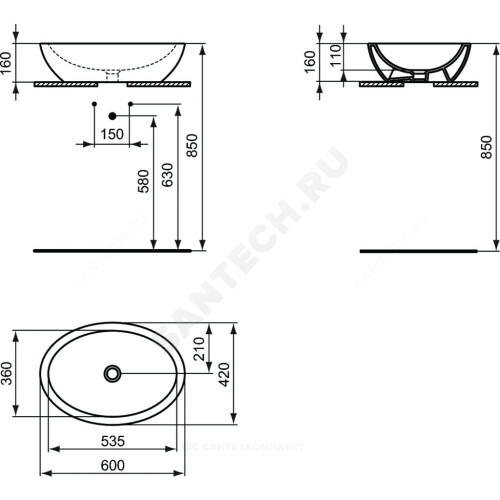 Умывальник меб STRADA 60 б/отв 3/вел в/к Ideal Standard K078401