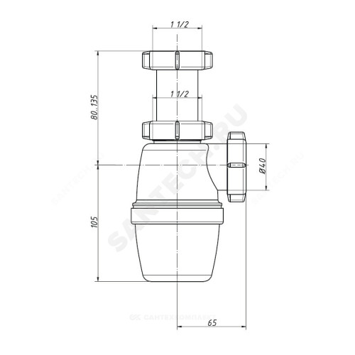 Сифон умыв/мойка бут б/вып 1 1/2"x40 Орио А-4000