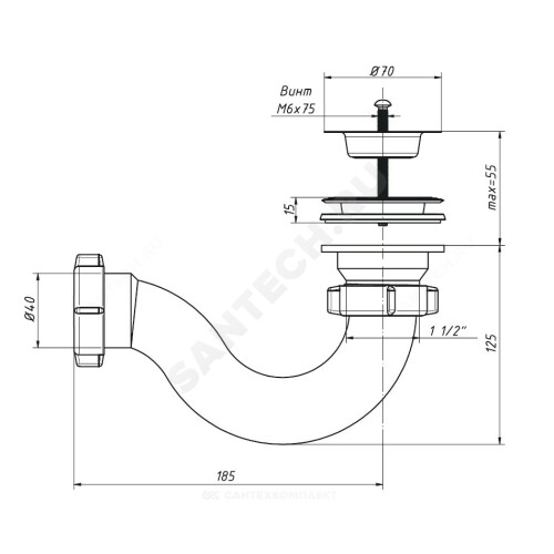 Сифон д/поддона труб 1 1/2"x40 нерж/сетка Орио А-4258
