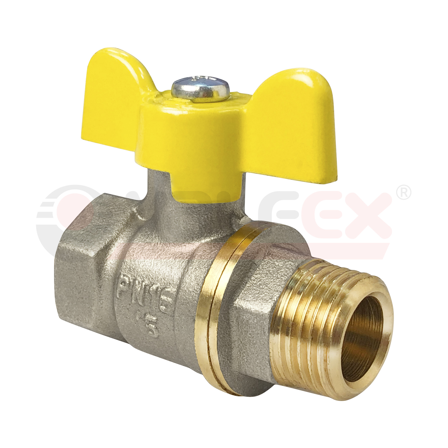 Кран шаровой для ГАЗА 1 1/4" ВР/НР бабочка, латунный НИКЕЛИР-Й VALFEX 11Б27фтМ (24/6)