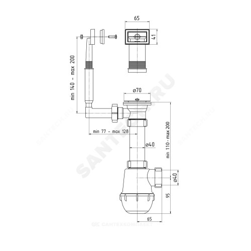 Сифон мойки бут ж/пер 1 1/2"x40 нерж/сетка АНИ Пласт A0140
