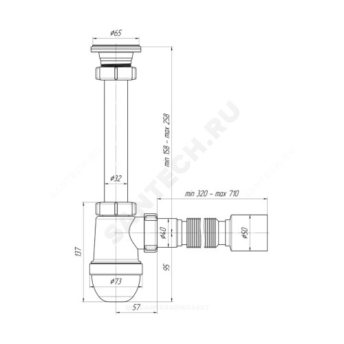 Сифон умыв бут 1 1/4"x40 гофр 40х50 нерж/сетка АНИ Пласт C1010