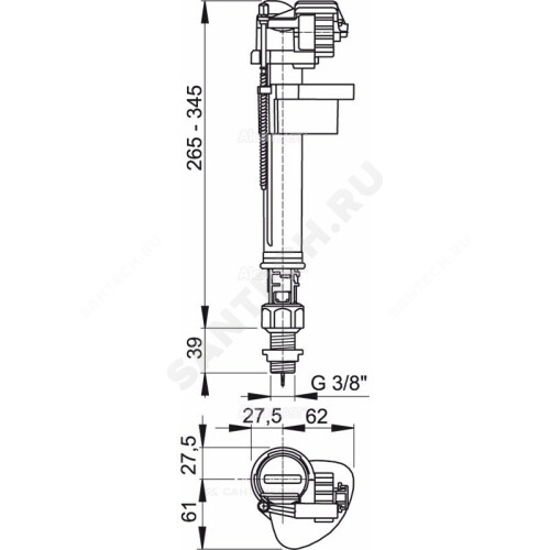 Арматура д/бачка налив н/под лат/штуц 3/8" Alca A18-3/8"