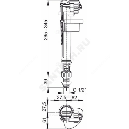 Арматура д/бачка налив н/под лат/штуц 3/8" Alca A18-3/8"